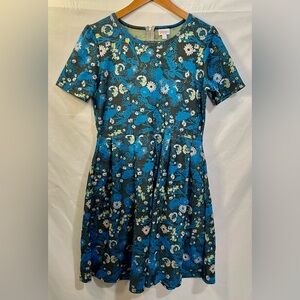 LuLaRoe Blue A-Line Dress Casual Crew Neck Short Sleeve